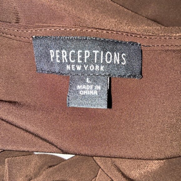 Perceptions Brown Cropped Cardigan Top Women’s Size L 3/4 Sleeve Deep V Button - Picture 5 of 6